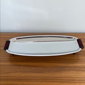 VINTAGE Glo-Hill Gourmates Chrome Bakelite Footed Serving Tray Dish Mid-Century